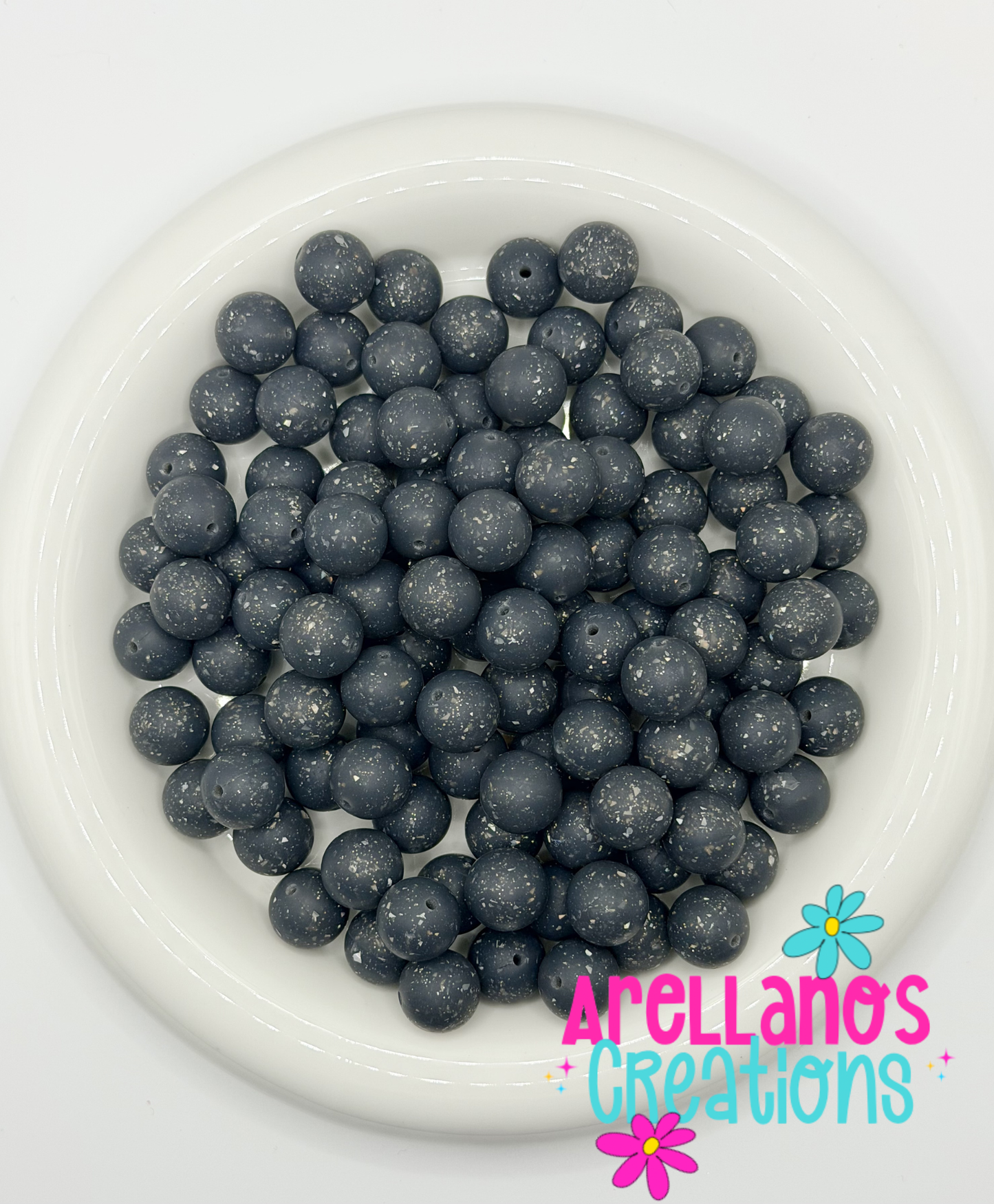 SS-151 15mm Midnight Grey Speckled Silicone Bead (1ct)