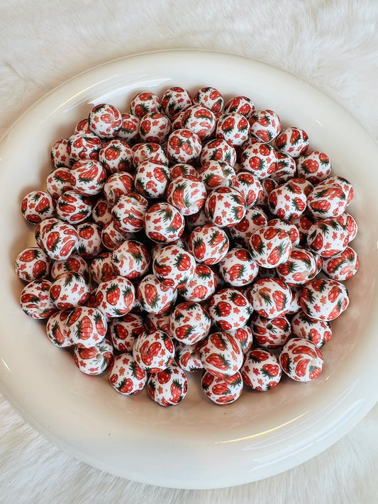 Disco strawberry printed silicone beads (15mm or 19mm)