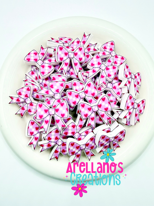 Checkered Hearts - Flat Printed Bow Focal