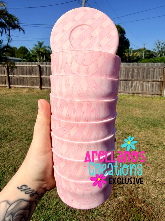 TB-118 pink coquette bow stripe silicone tumbler boot (1PC) EXCLUSIVE