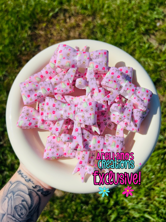 Pink winter wonderland large bow straw topper EXCLUSIVE