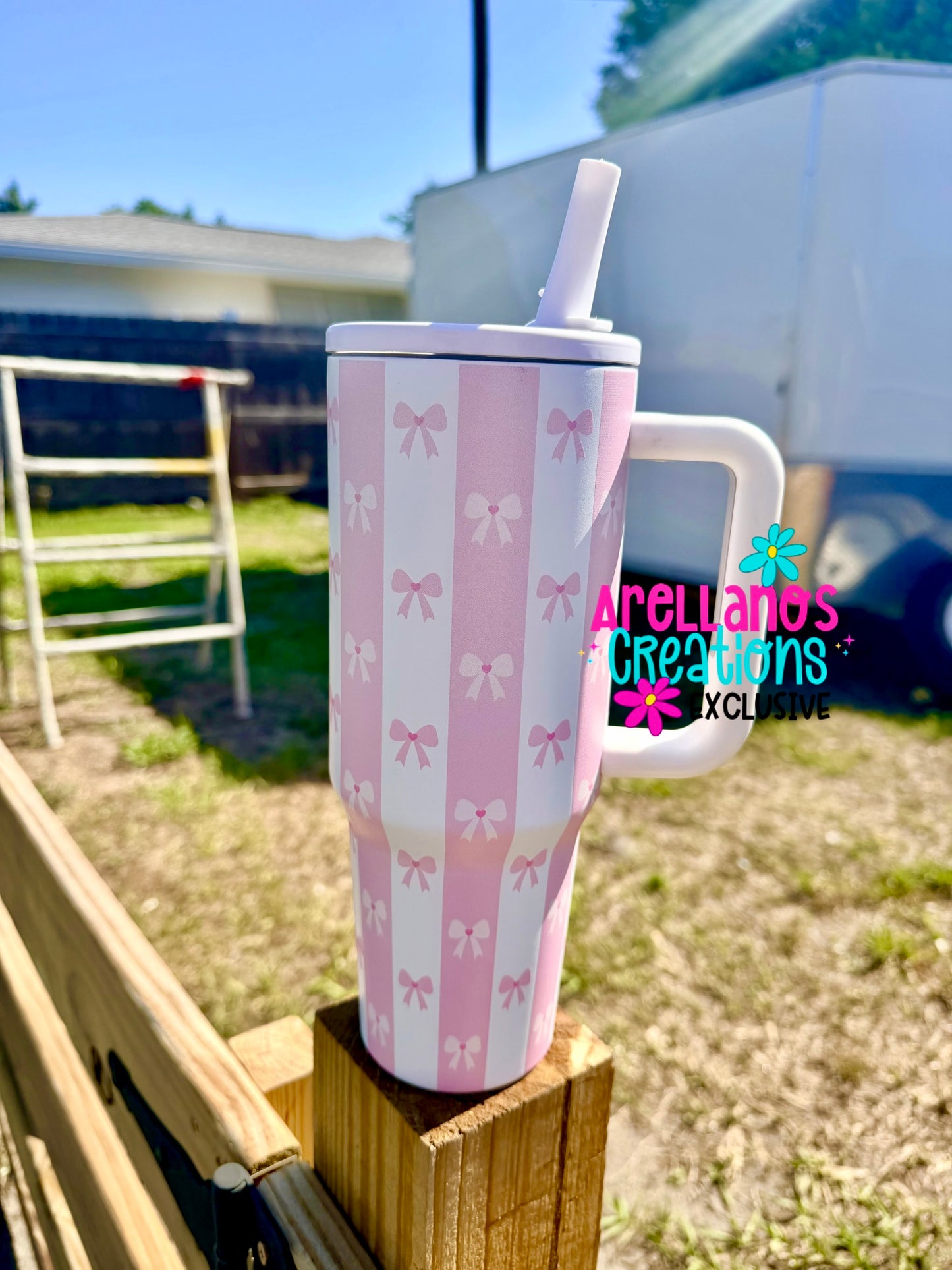 Pink Bows & Stripes 40oz Tumbler EXCLUSIVE
