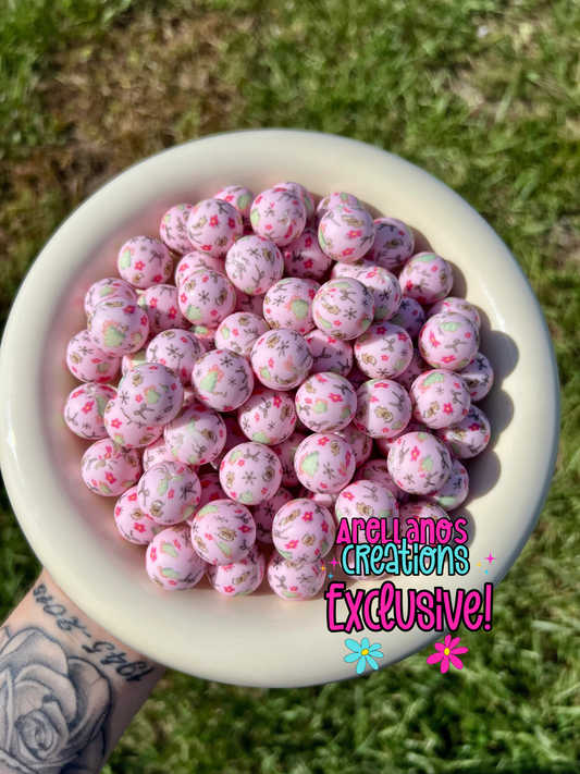 Pink winter wonderland printed silicone beads EXCLUSIVE (15mm or 19mm)