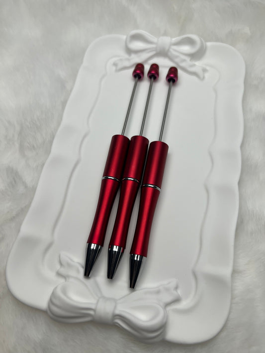 Red metallic beadable plastic pen