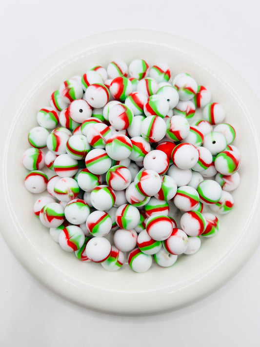 15mm watermelon swirl solid silicone beads