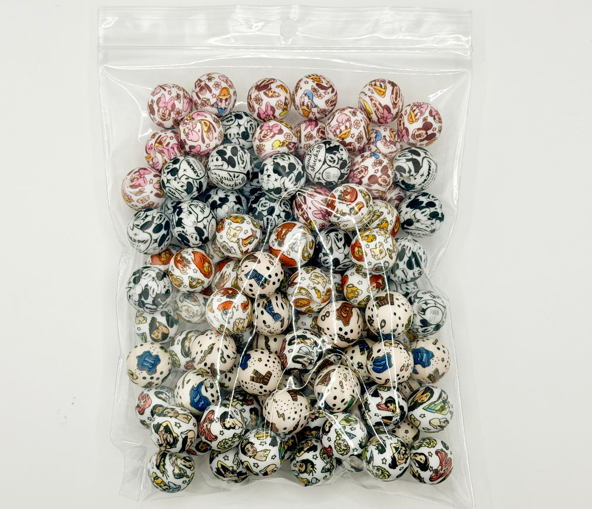 Character mix 100ct 15mm silicone beads