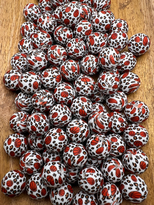 Basketball Cheetah 15mm silicone beads (sold individually)