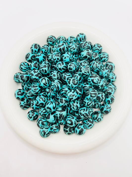 15mm turquoise leopard print silicone beads