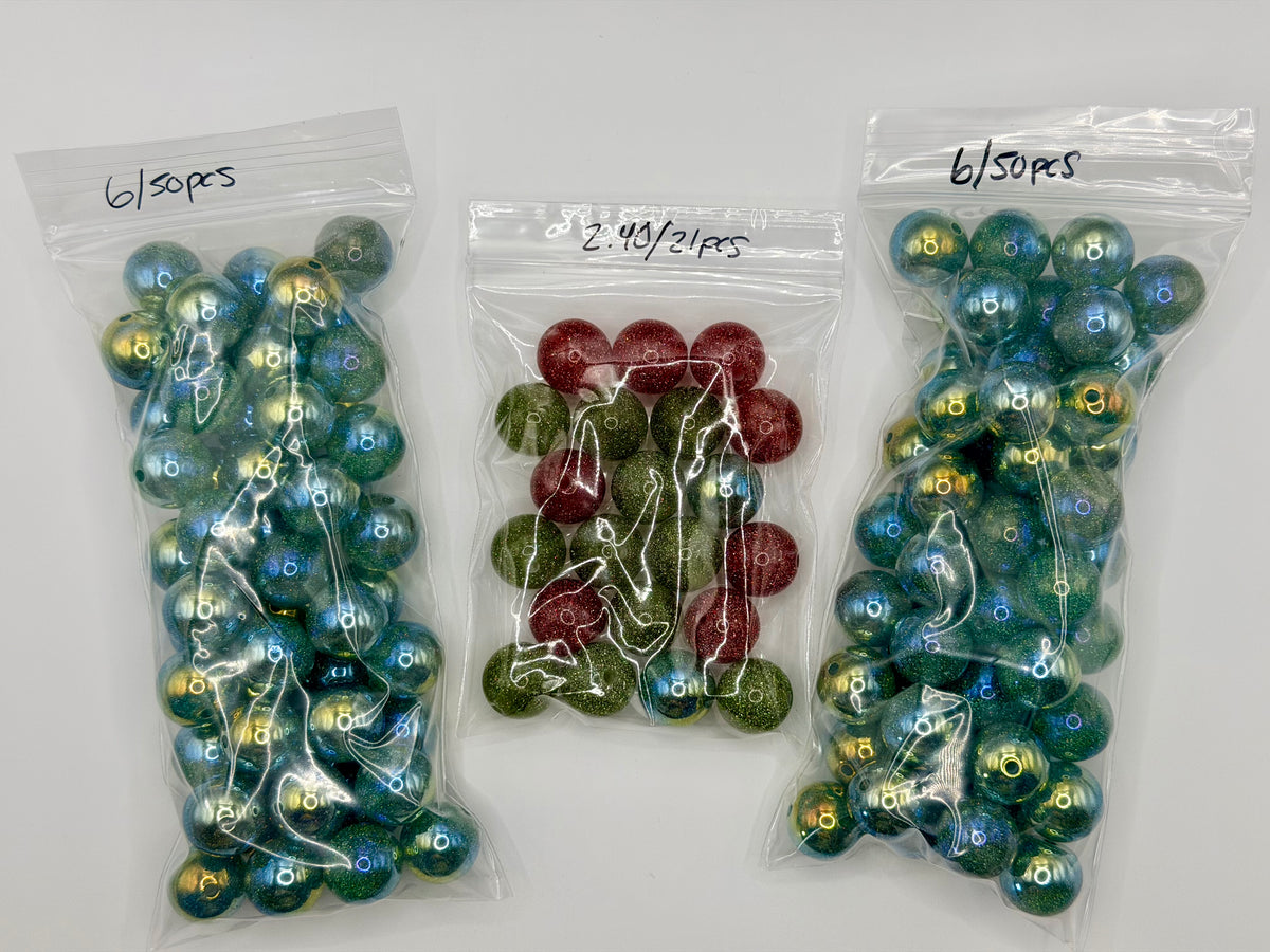 16mm Teal/ green glitter acrylic bead packs