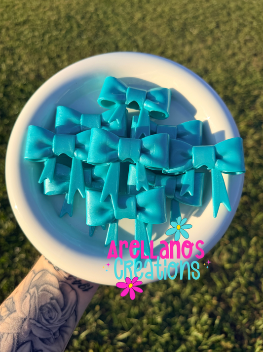#150 dark pearly turquoise shiny large bow FOCAL