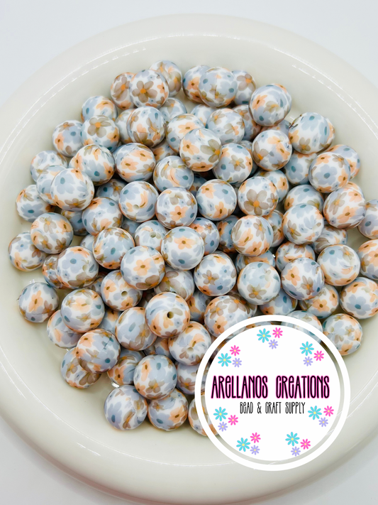15mm Boho watercolor daisys printed silicone beads EXCLUSIVE