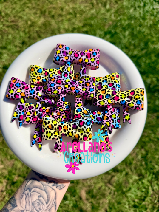 #141 colorful cheetah print large bow focal