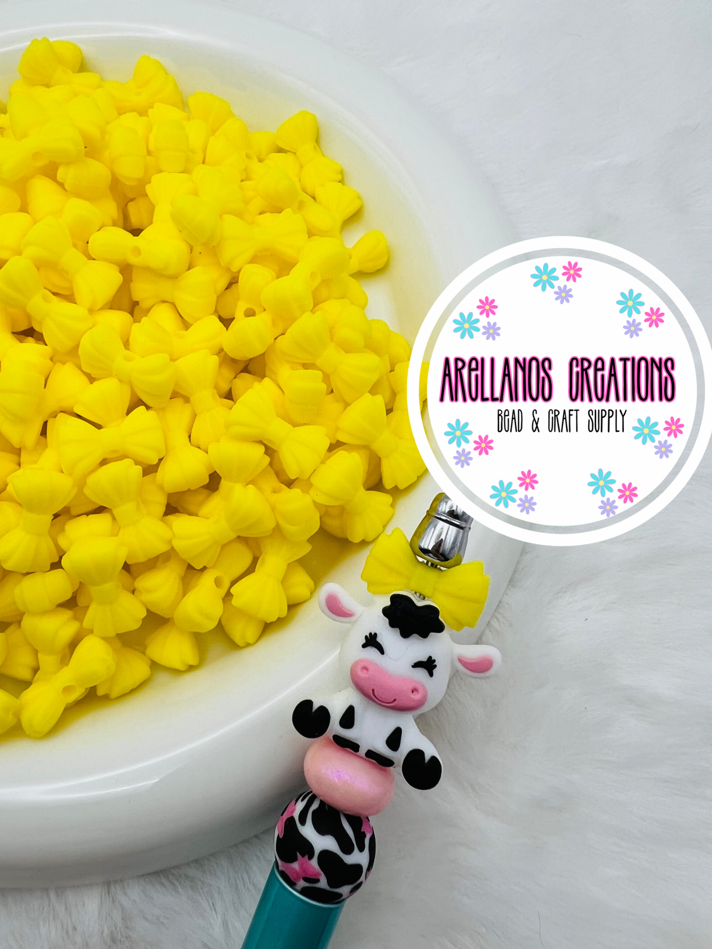 3D MINI neon yellow ribbed bow EXCLUSIVE focal