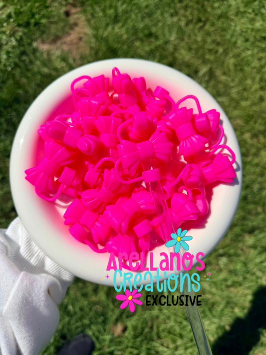 3D dazzling pink ribbed bow STRAW TOPPER EXCLUSIVE