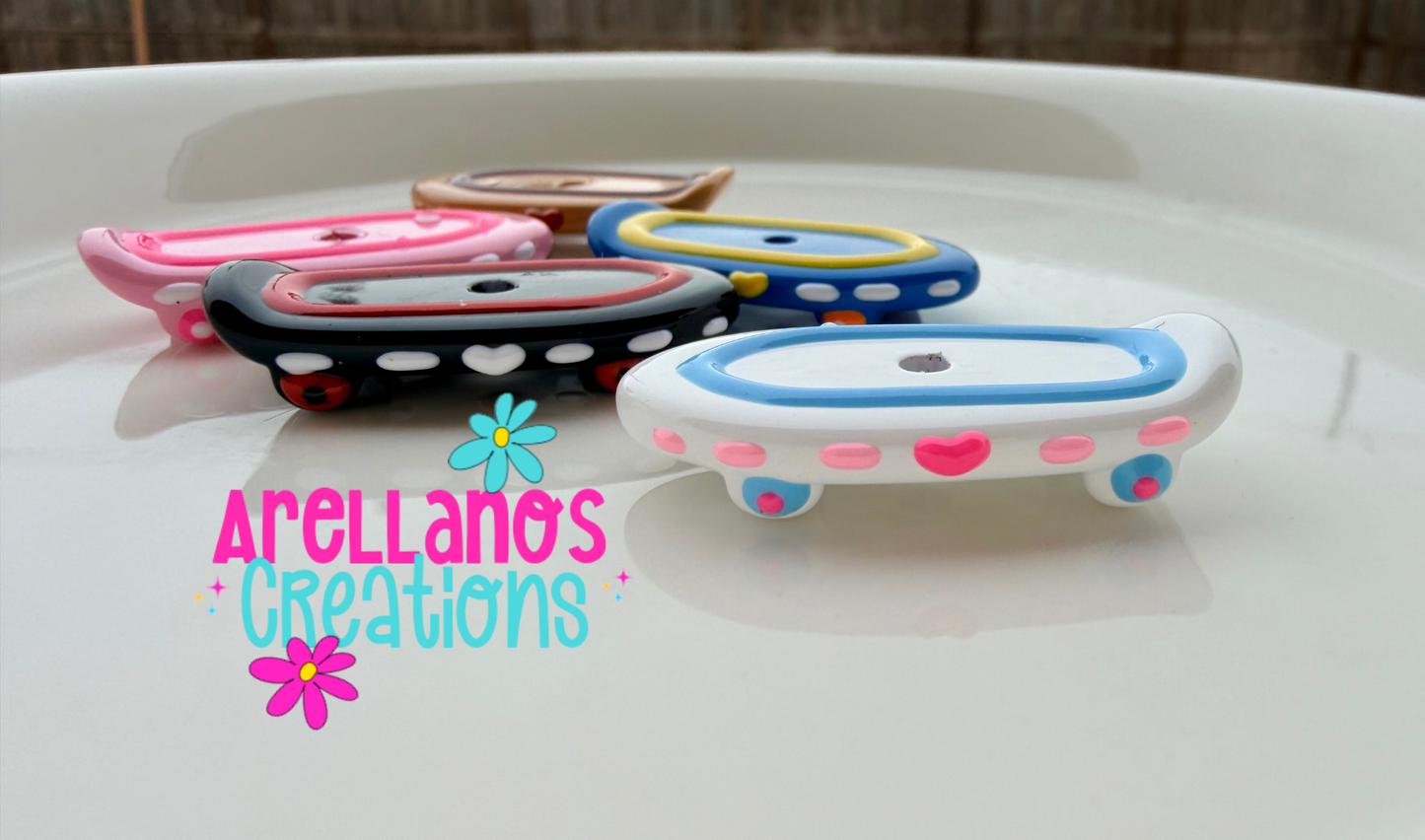 Acrylic hand painted skateboard beads (1PC) 5 different colors