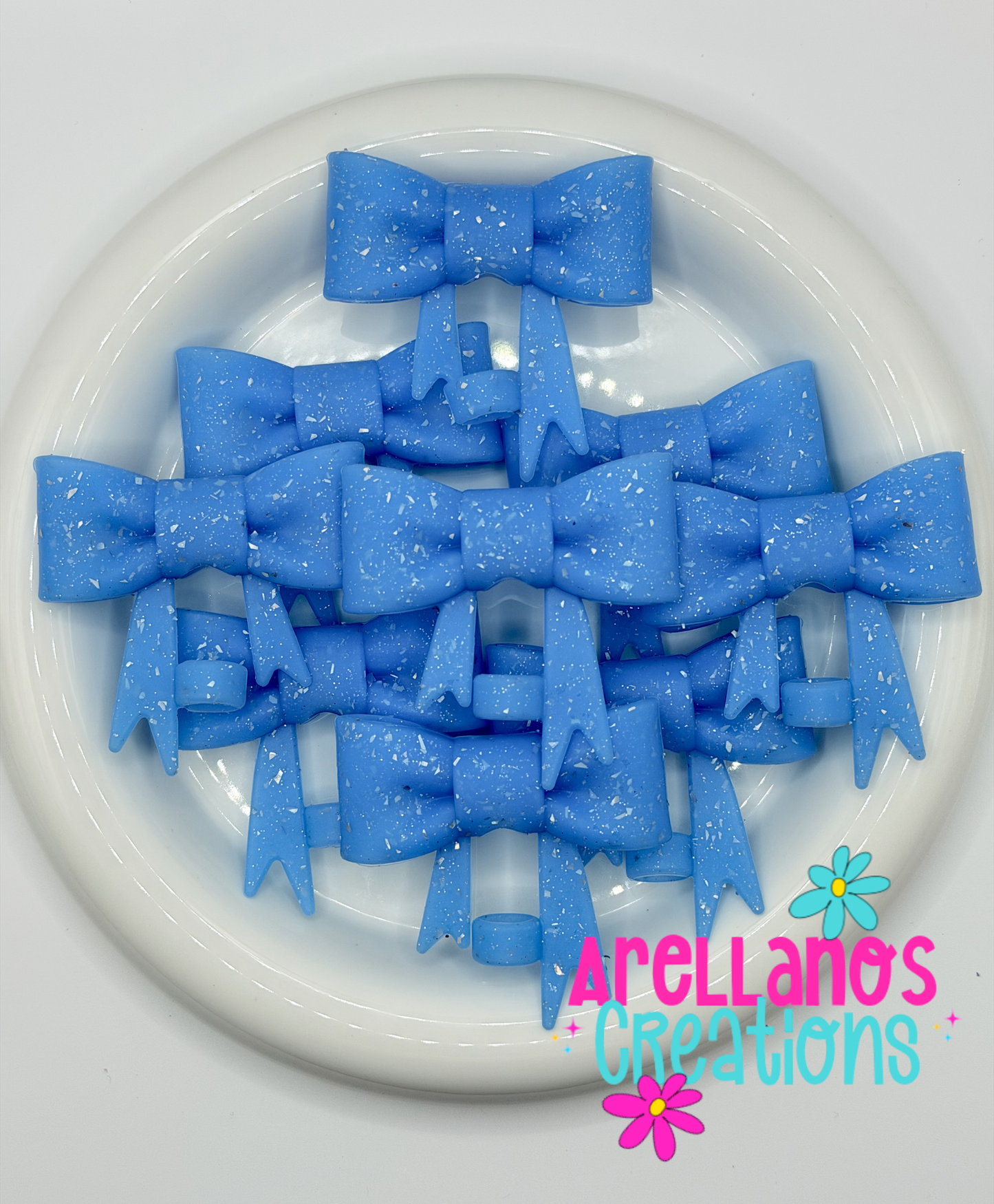#291 Baby Blue Speckled Large Bow Straw Topper (1ct)