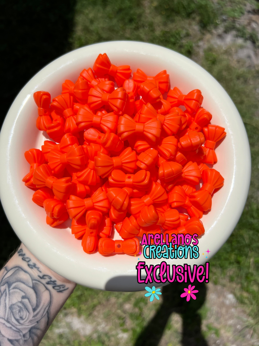 3D vivid orange ribbed bow EXCLUSIVE focal