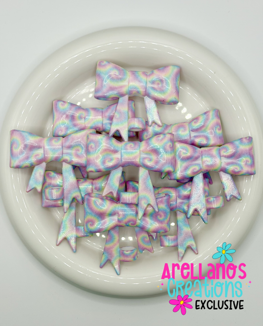 #327 Pastel Rainbow Tie Dye Large Opal Bow Straw Topper EXCLUSIVE (1ct)