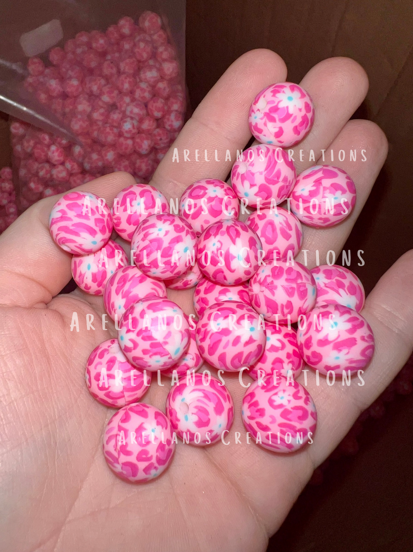 Pink Daisy Leopard 15mm Silicone Beads *AC EXCLUSIVE*