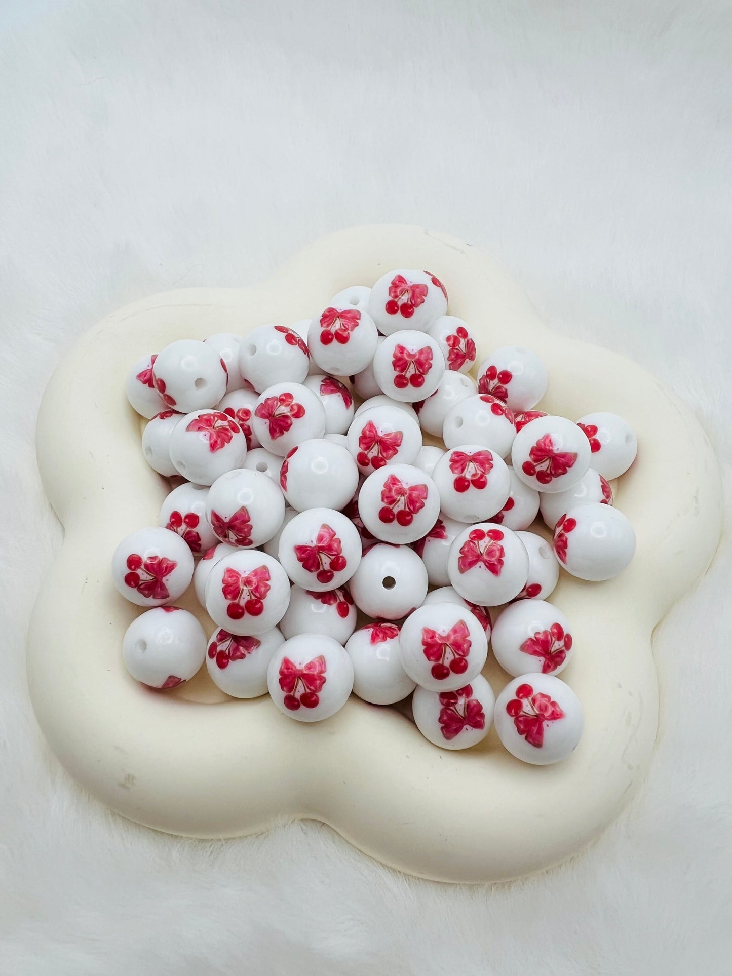 15mm bow cherry liquid silicone beads