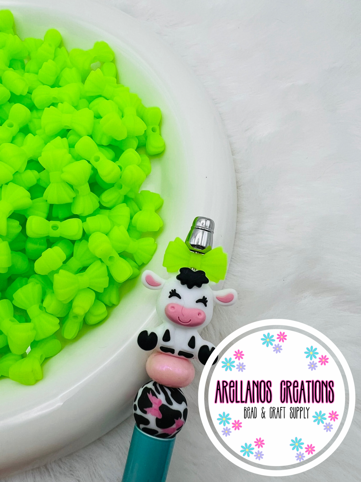 3D MINI lime green ribbed bow EXCLUSIVE focal