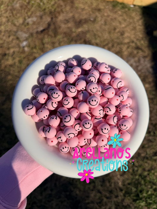 SP-211 Pink Smiley Face Silicone Beads (1PC)