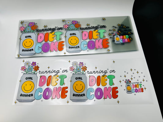 Running on Diet Coke 16oz UV DTF cup & lid decal