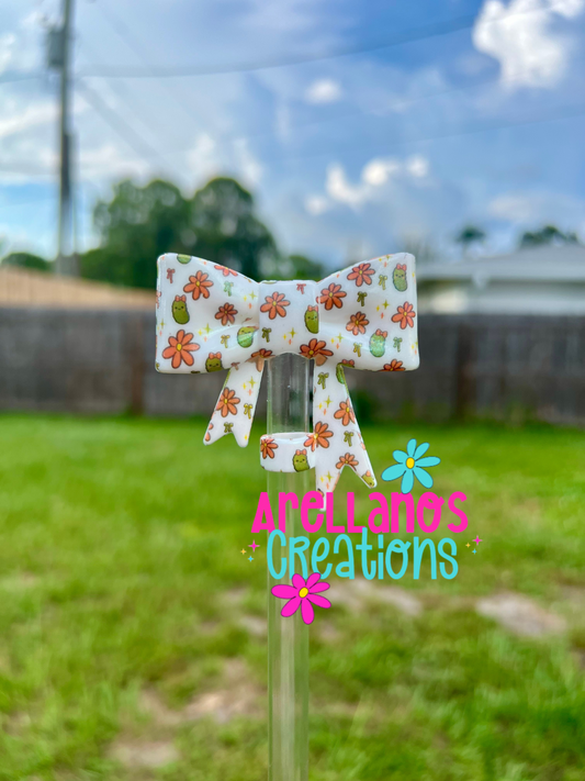 Burnt orange daisy & pickles large bow straw topper EXCLUSIVE (Opal)