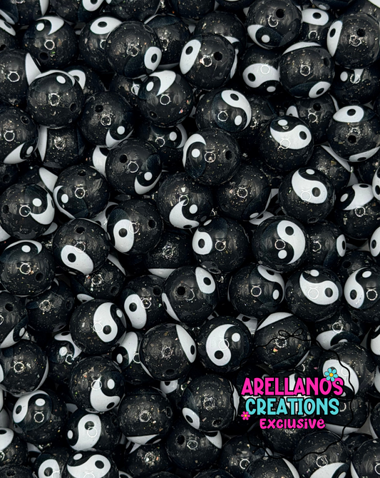 Ying-Yang 15mm shiny glitter silicone beads (1ct) EXCLUSIVE