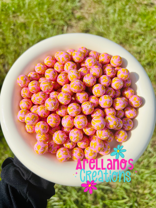 15mm pencil bow printed silicone beads