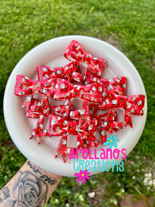 #69 red Christmas shiny large bow straw topper