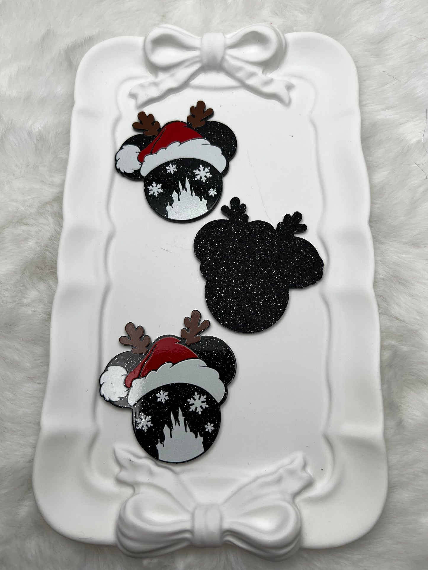 Black Christmas reindeer glitter flatback acrylic