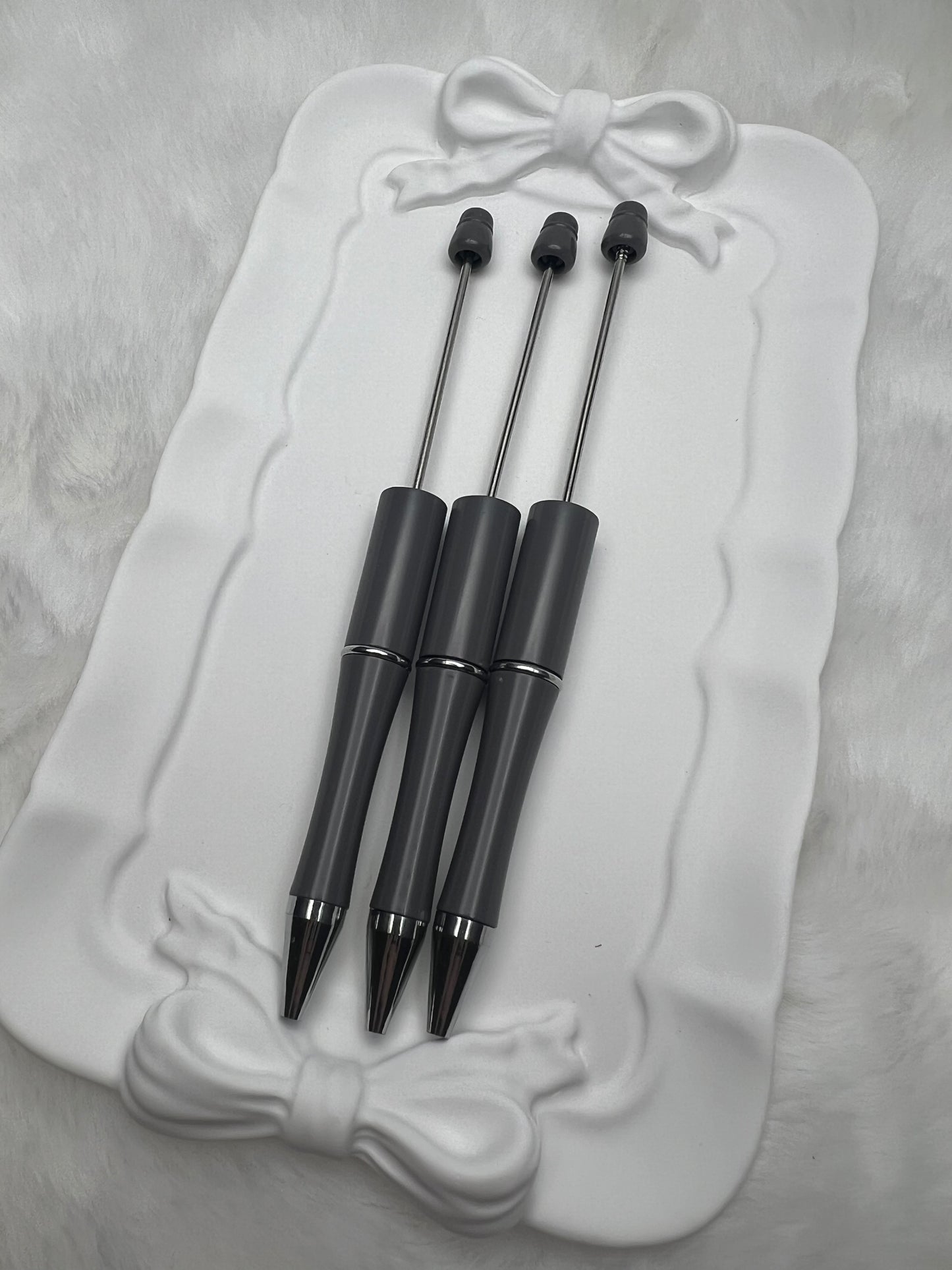 Grey beadable plastic pen