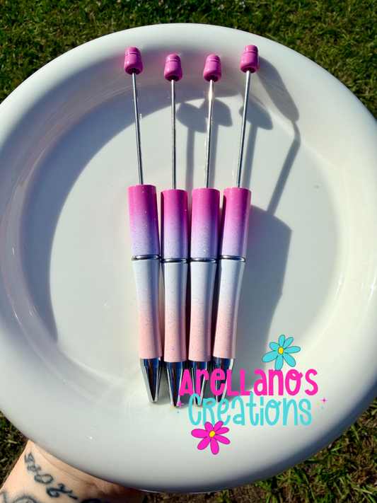 Pink glitter ombré beadable pen (1PC)