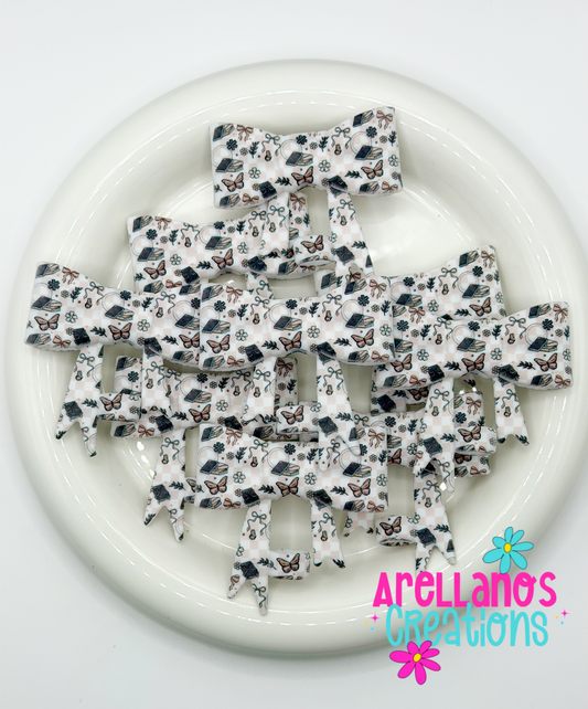 #313 Books & Butterflies Large Bow Straw Topper