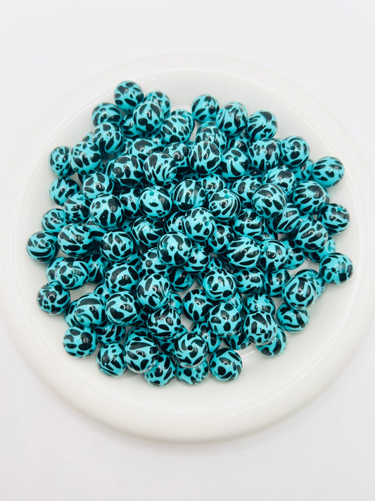 15mm turquoise cow print liquid silicone beads