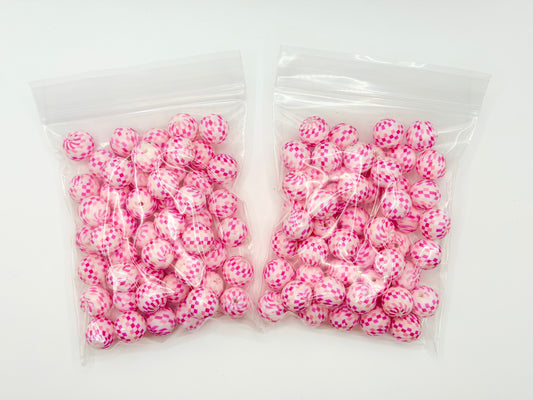 Pink checkered 50ct 15mm silicone beads