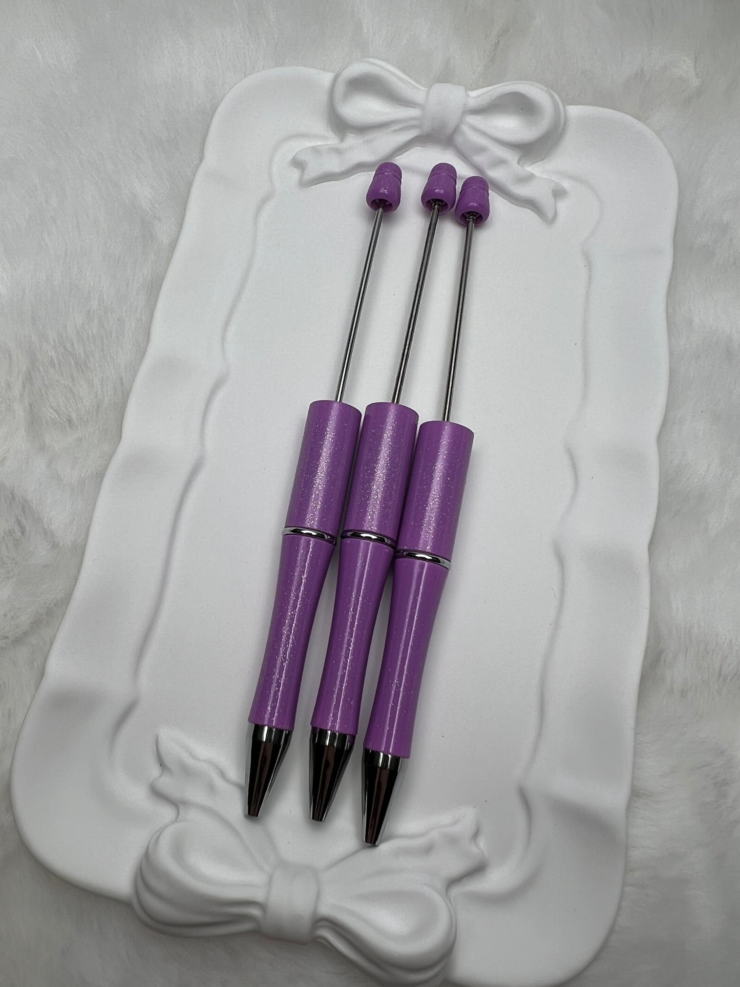 Purple glitter beadable plastic pen