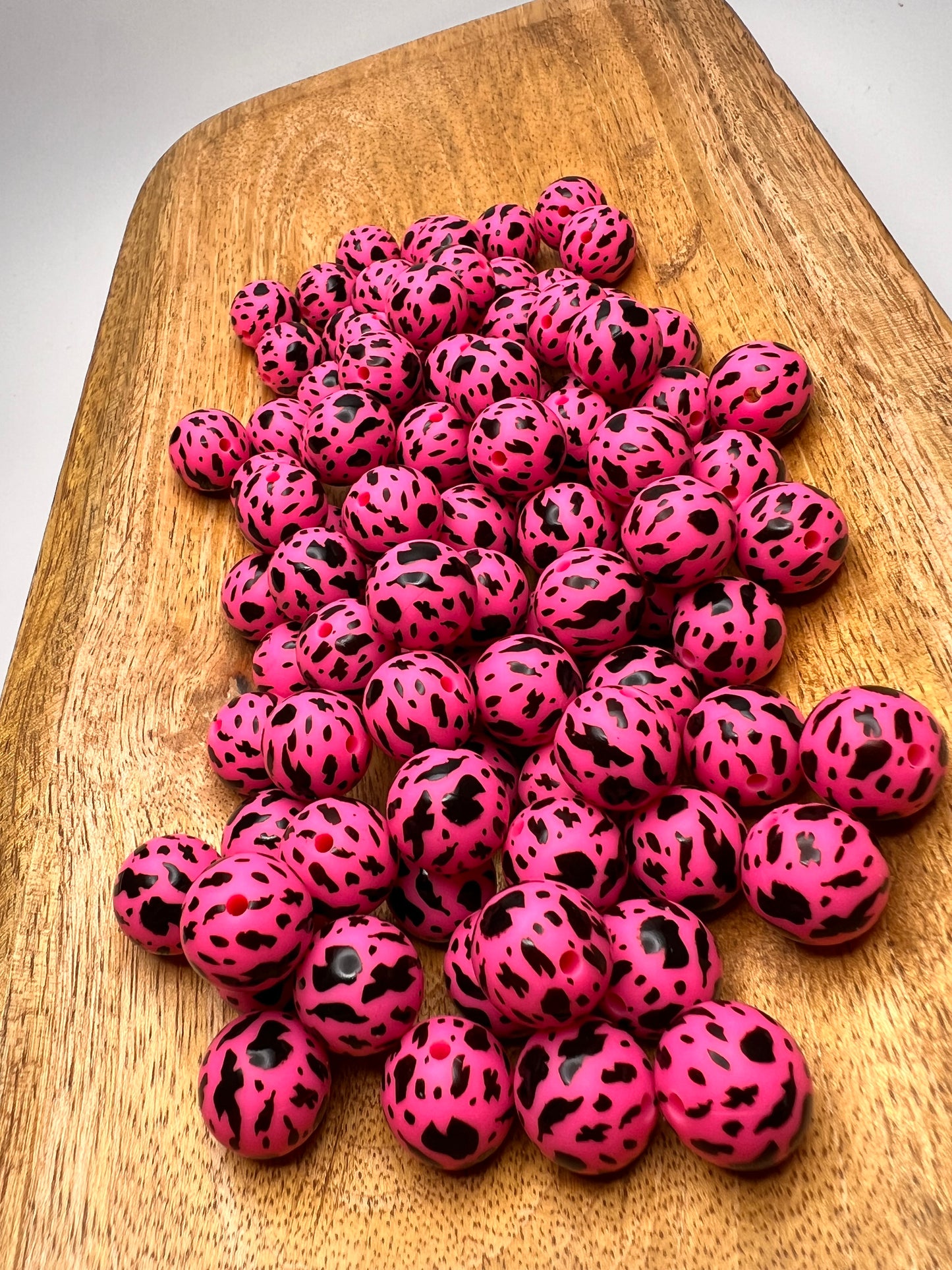 Hot pink cow print 15mm silicone beads (sold individually)