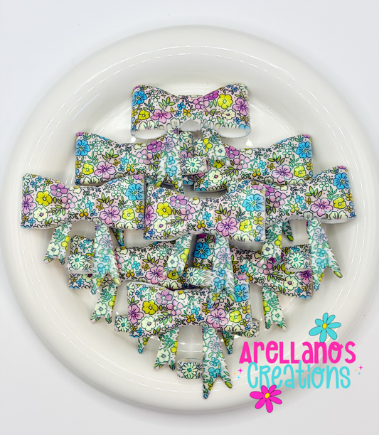 #248 Devine Dark Floral Large Bow Straw Topper (Opal)