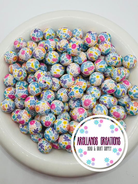 15mm pastel meadow daisys printed silicone beads EXCLUSIVE