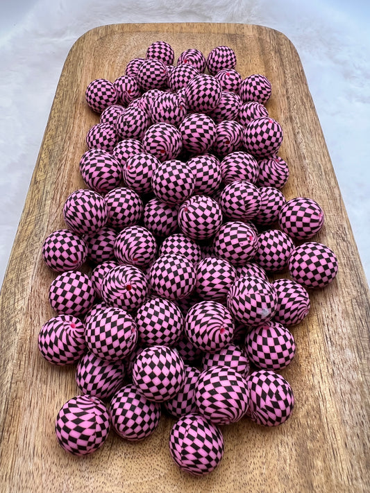 19mm dark pink checkered silicone beads