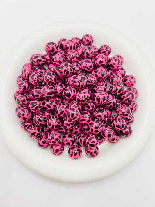15mm hot pink cow print liquid silicone beads