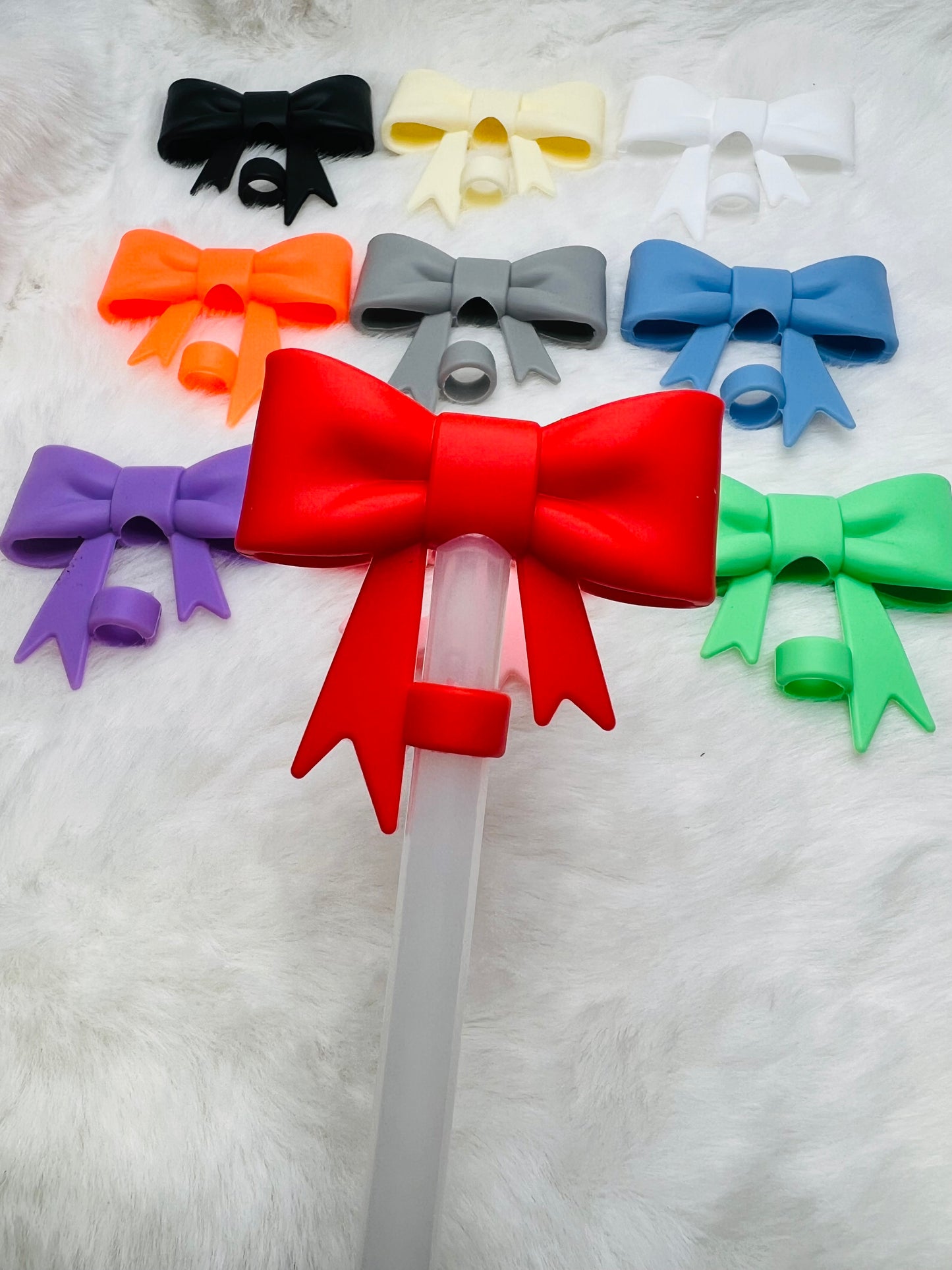 Large bow straw toppers (silicone) 10 colors