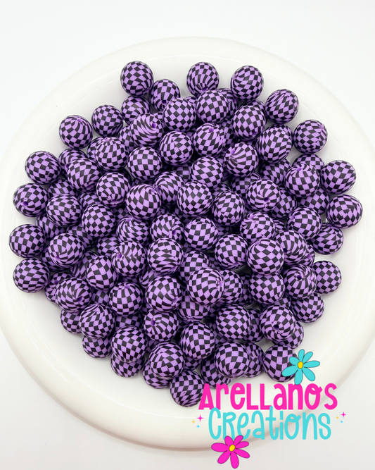 15mm violet checkered printed silicone beads