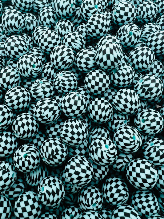 15mm baby blue checkered silicone beads