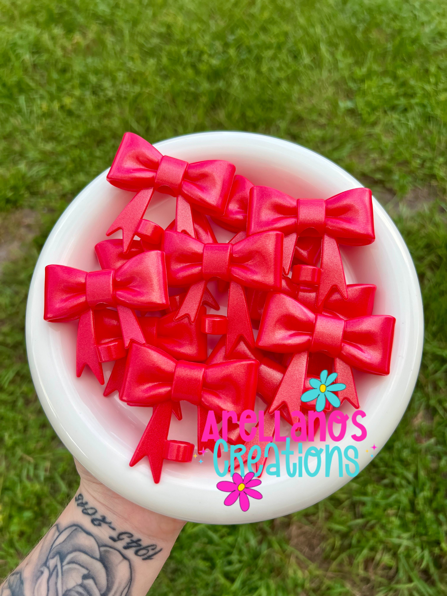 #10 cherry red opal large bow straw topper