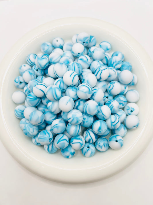 15mm blue wave swirl solid silicone beads