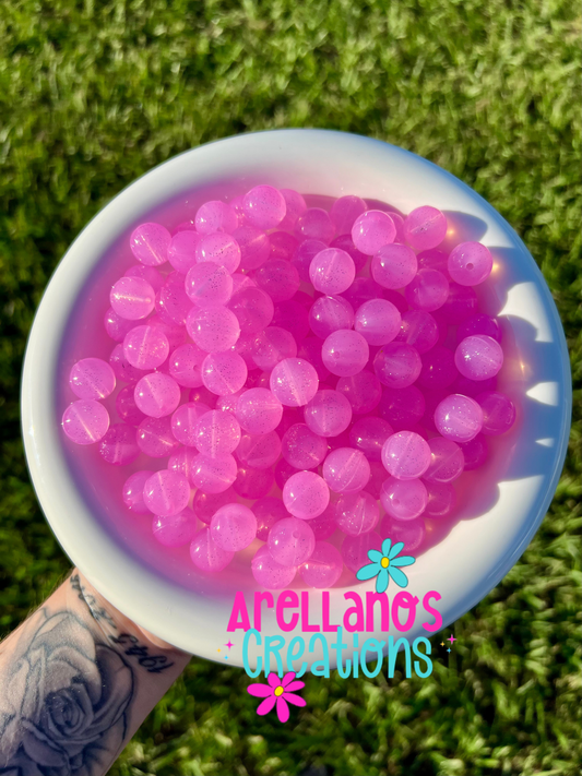 15mm baby pink jelly glitter silicone beads