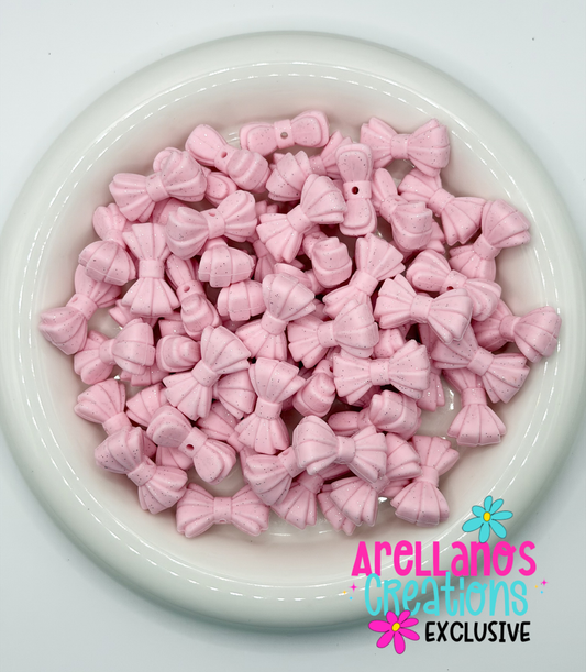 B-159 Pretty Pale Pink GLITTER Ribbed Bow Focal EXCLUSIVE